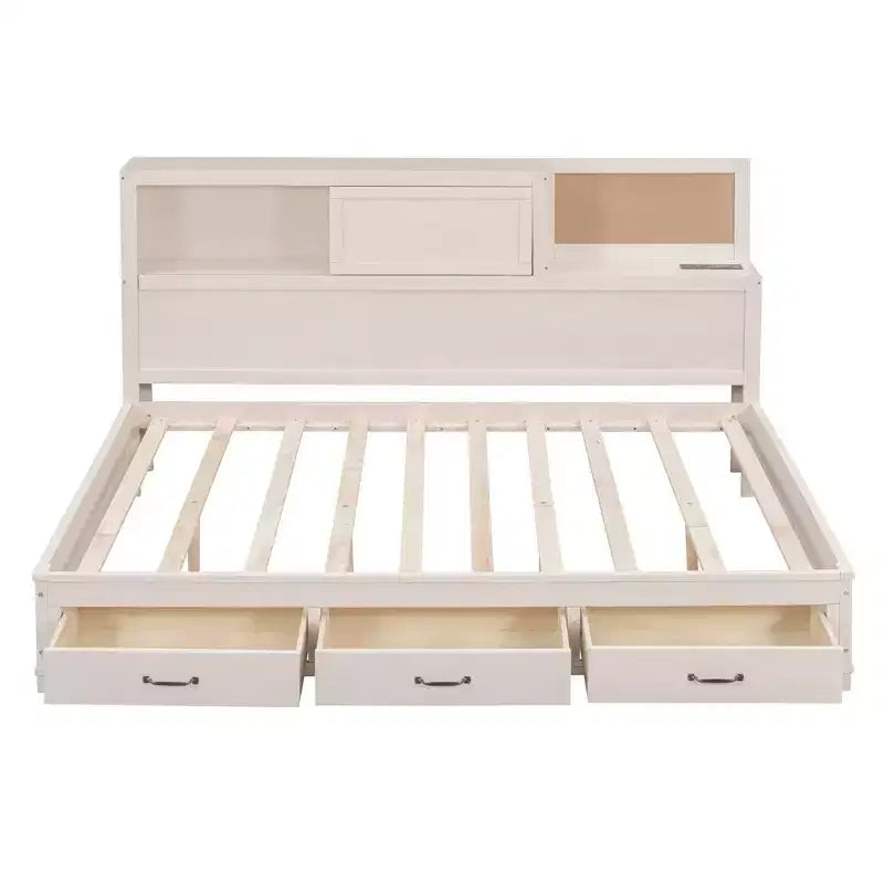Luxystar Letto a giorno in legno full size con 3 cassetti, mensola e prese elettriche