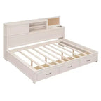 Luxystar Letto a giorno in legno full size con 3 cassetti, mensola e prese elettriche