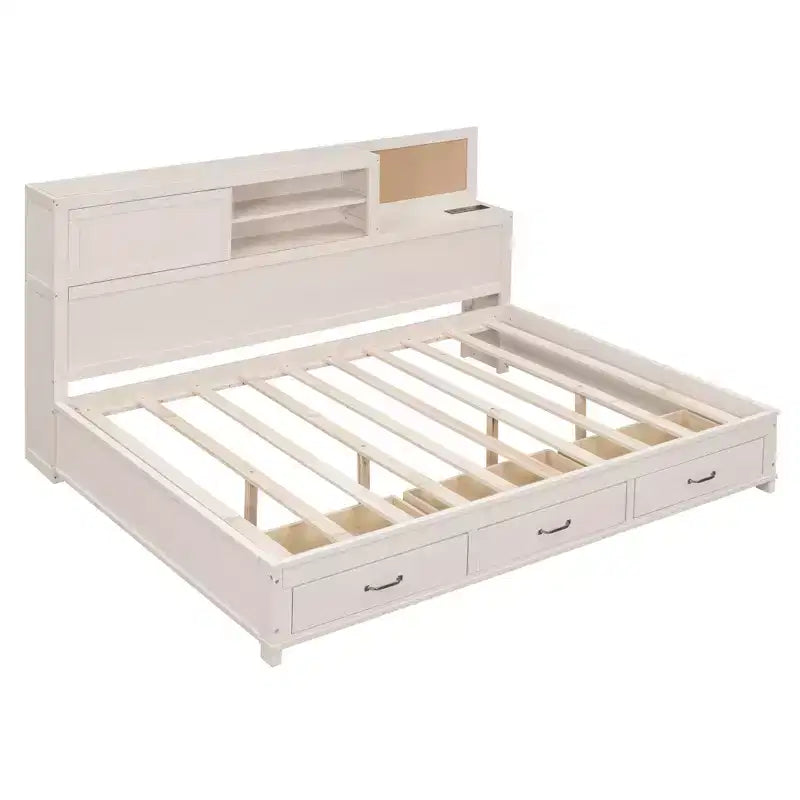 Luxystar Letto a giorno in legno full size con 3 cassetti, mensola e prese elettriche