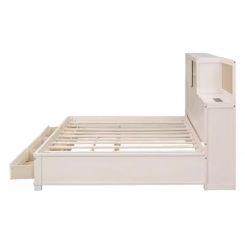 Luxystar Letto a giorno in legno full size con 3 cassetti, mensola e prese elettriche