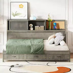 Luxystar Full Size Wood Daybed with 3 Drawers, Shelf and Outlets