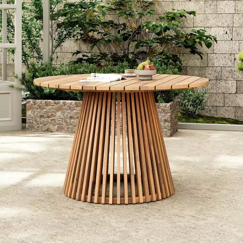 Whisen 47.25 Tavolo da pranzo da esterno rotondo in legno di acacia, Tavolo da pranzo extra-large