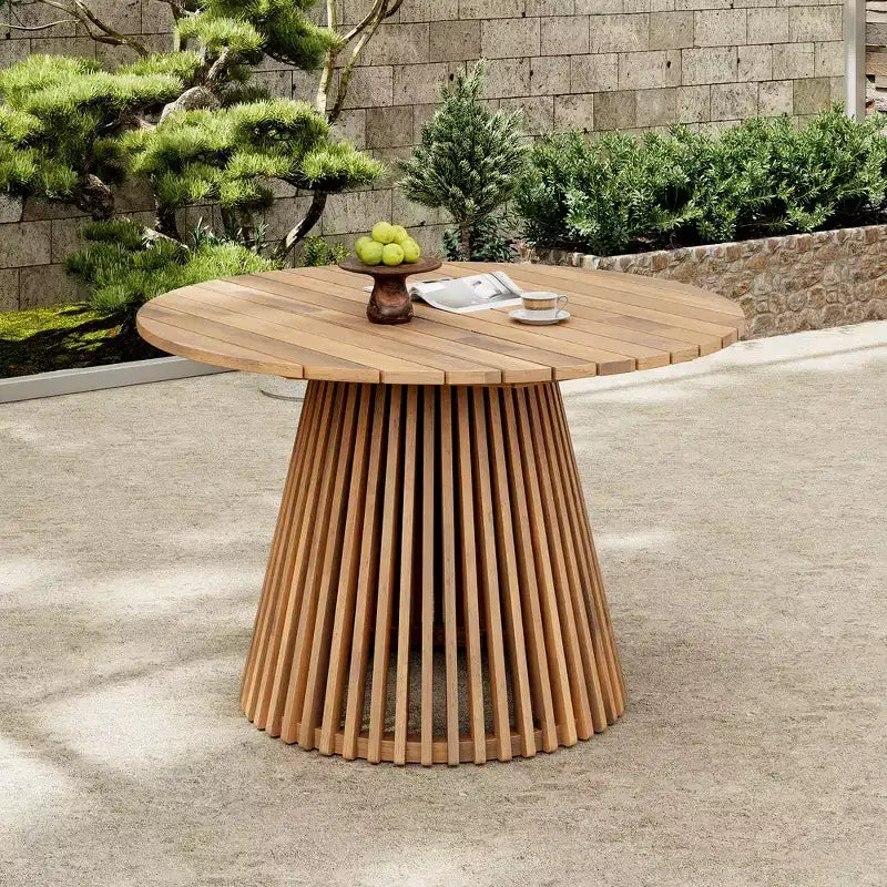 Whisen 47.25 Tavolo da pranzo da esterno rotondo in legno di acacia, Tavolo da pranzo extra-large
