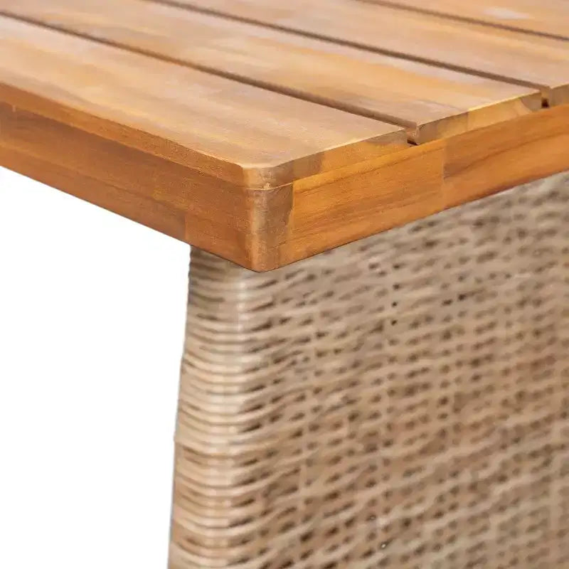 Whisen 1 Tavolo da pranzo da esterno in legno di acacia, Set tavolo da pranzo da patio con gambe in rattan intrecciato a mano, Finitura teak