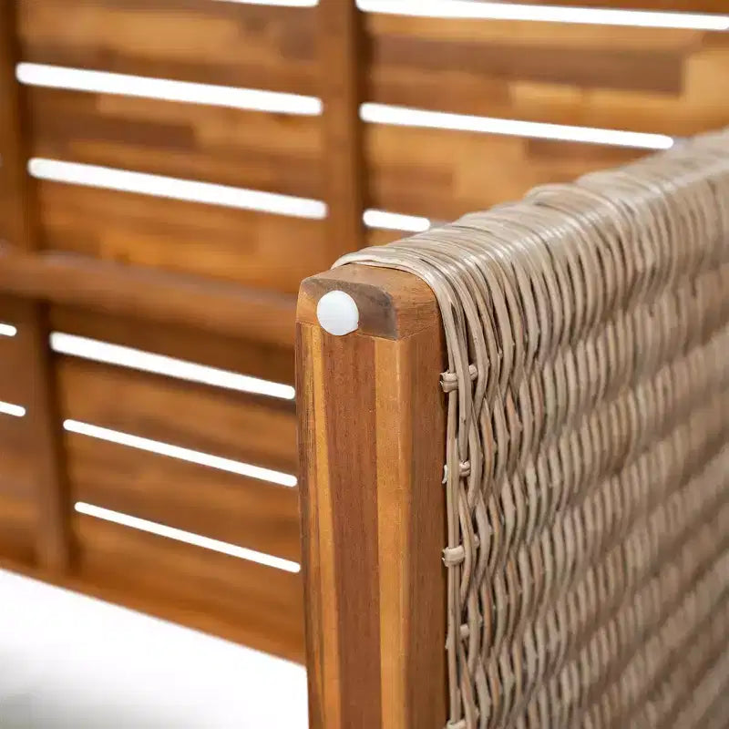 Whisen 1 Tavolo da pranzo da esterno in legno di acacia, Set tavolo da pranzo da patio con gambe in rattan intrecciato a mano, Finitura teak