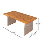 Whisen 1 Tavolo da pranzo da esterno in legno di acacia, Set tavolo da pranzo da patio con gambe in rattan intrecciato a mano, Finitura teak