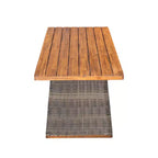 Whisen 1 Tavolo da pranzo da esterno in legno di acacia, Set tavolo da pranzo da patio con gambe in rattan intrecciato a mano, Finitura teak