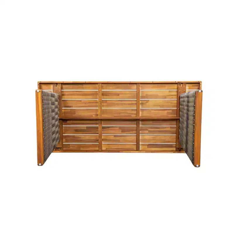 Whisen 1 Tavolo da pranzo da esterno in legno di acacia, Set tavolo da pranzo da patio con gambe in rattan intrecciato a mano, Finitura teak