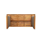 Whisen 1 Tavolo da pranzo da esterno in legno di acacia, Set tavolo da pranzo da patio con gambe in rattan intrecciato a mano, Finitura teak
