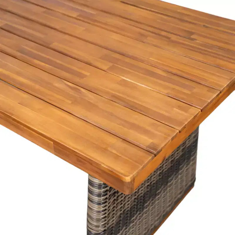 Whisen 1 Tavolo da pranzo da esterno in legno di acacia, Set tavolo da pranzo da patio con gambe in rattan intrecciato a mano, Finitura teak