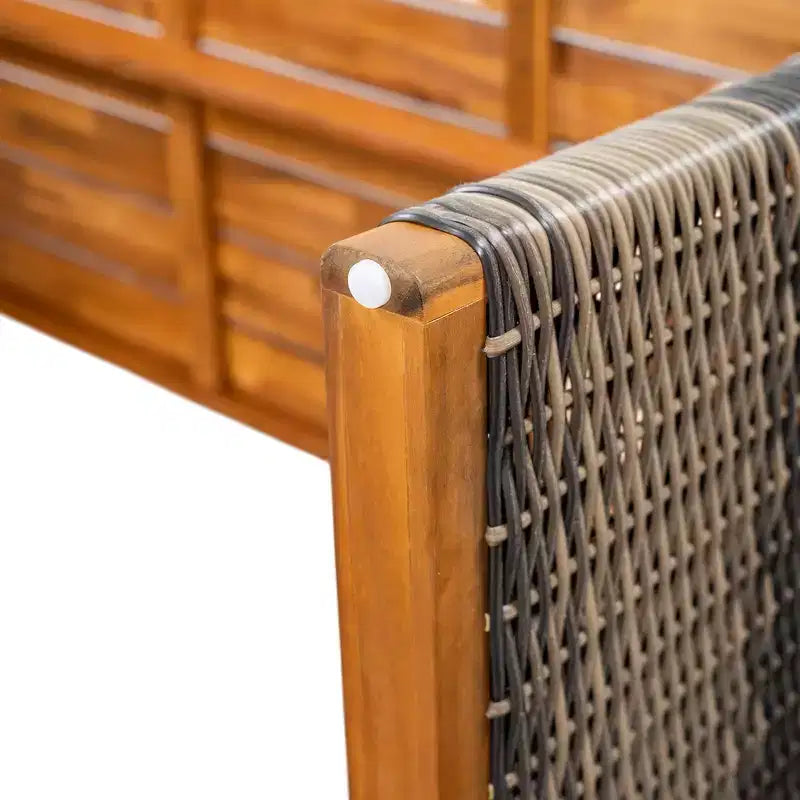 Whisen 1 Tavolo da pranzo da esterno in legno di acacia, Set tavolo da pranzo da patio con gambe in rattan intrecciato a mano, Finitura teak