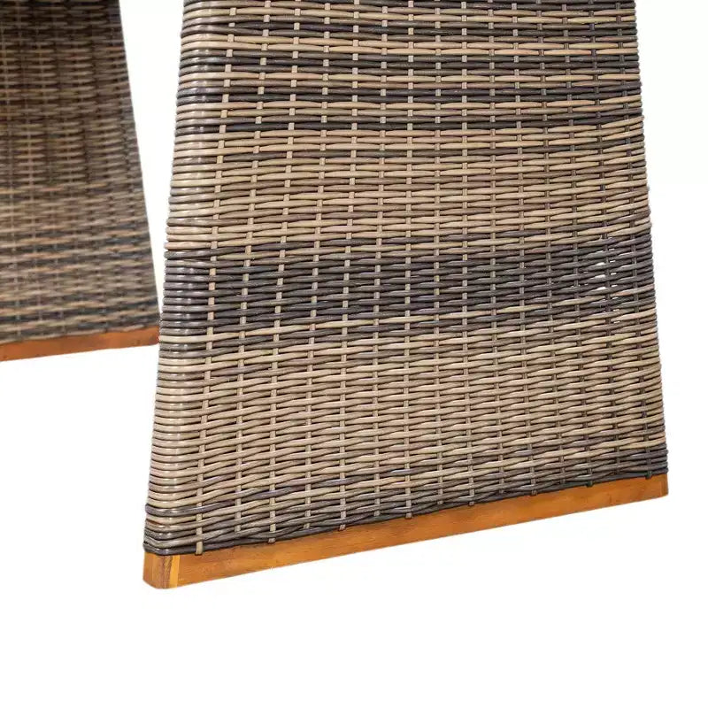 Whisen 1 Tavolo da pranzo da esterno in legno di acacia, Set tavolo da pranzo da patio con gambe in rattan intrecciato a mano, Finitura teak