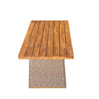 Whisen 1 Tavolo da pranzo da esterno in legno di acacia, Set tavolo da pranzo da patio con gambe in rattan intrecciato a mano, Finitura teak