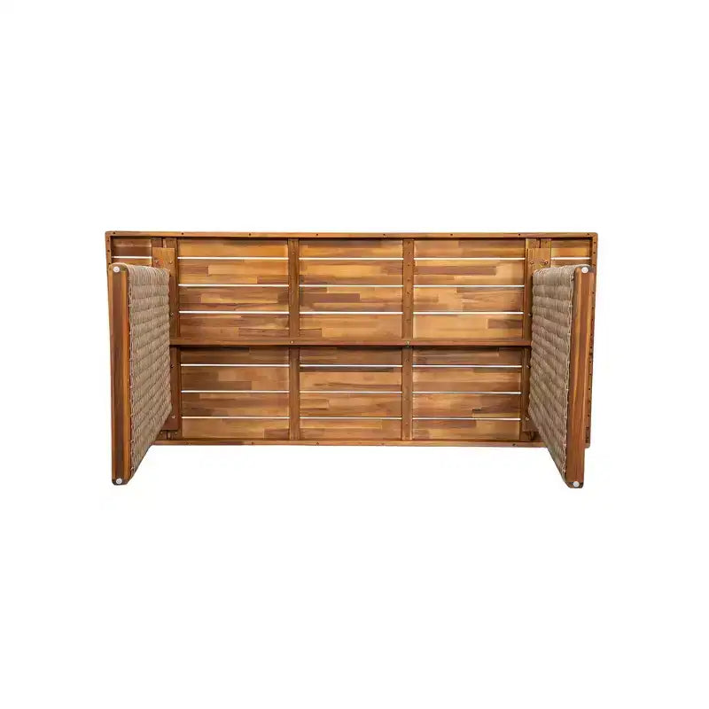 Whisen 1 Tavolo da pranzo da esterno in legno di acacia, Set tavolo da pranzo da patio con gambe in rattan intrecciato a mano, Finitura teak