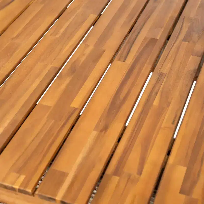 Whisen 1 Tavolo da pranzo da esterno in legno di acacia, Set tavolo da pranzo da patio con gambe in rattan intrecciato a mano, Finitura teak