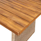 Whisen 1 Tavolo da pranzo da esterno in legno di acacia, Set tavolo da pranzo da patio con gambe in rattan intrecciato a mano, Finitura teak