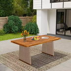 Whisen 1 Piece Outdoor Acacia Wood Dining Table, Patio Dining Table Set with Handwoven Rattan Legs, Teak Finish