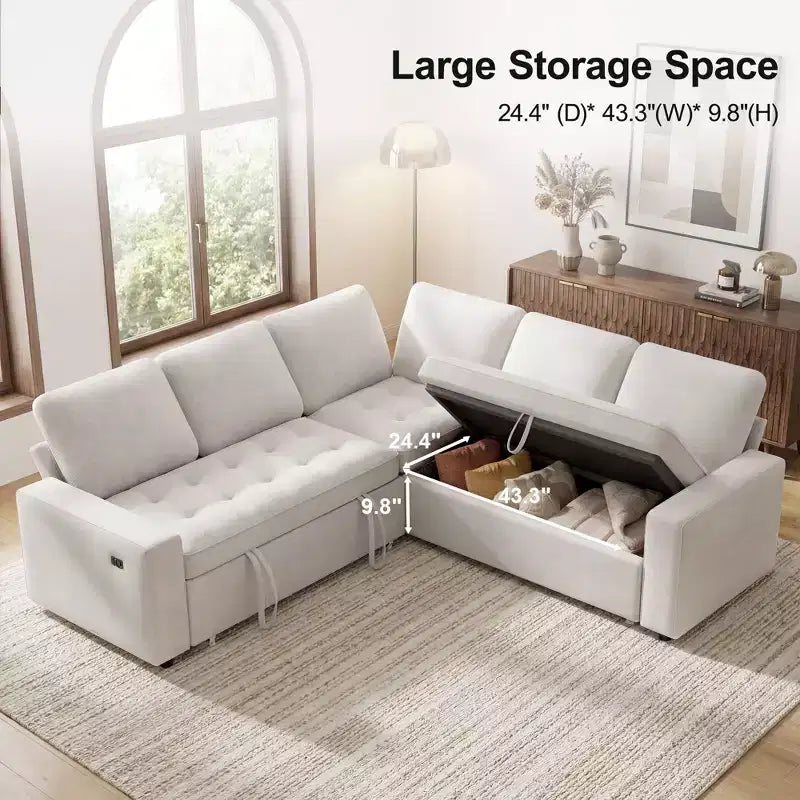 Divano letto a 5 posti Dyonery, divano modulare, ciniglia di alta qualità, con spazio contenitore nascosto