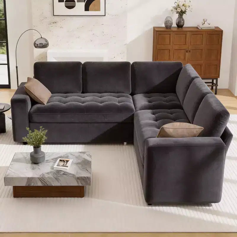 Dyonery 5-seater pull-out sofa, modular sofa, High-quality chenille, with hidden storage space