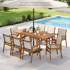 Gymax Set da Pranzo per Esterni 9 Pezzi in Legno di Acacia con Foro per Ombrellone da 5 cm per Giardino e Cortile Naturale e Grigio