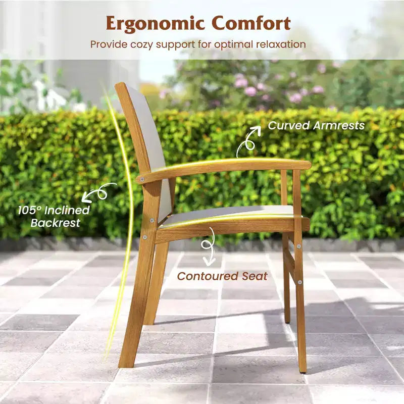Gymax Set da Pranzo per Esterni 9 Pezzi in Legno di Acacia con Foro per Ombrellone da 5 cm per Giardino e Cortile Naturale e Grigio