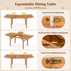 Gymax Set da Pranzo per Esterni 9 Pezzi in Legno di Acacia con Foro per Ombrellone da 5 cm per Giardino e Cortile Naturale e Grigio