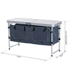Tavolo da campeggio pieghevole portatile in alluminio da 119 cm con organizer e maniglia per il trasporto