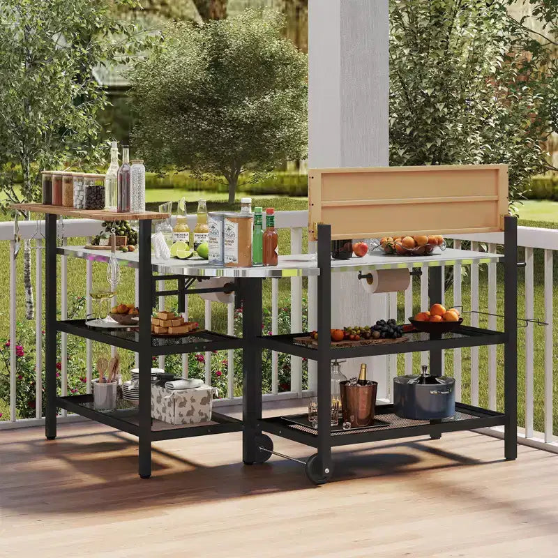 Tavolo da Bar Gymax da Esterno con Piano Ribaltabile, Tavolino Pieghevole con 2 Ripiani per Giardino