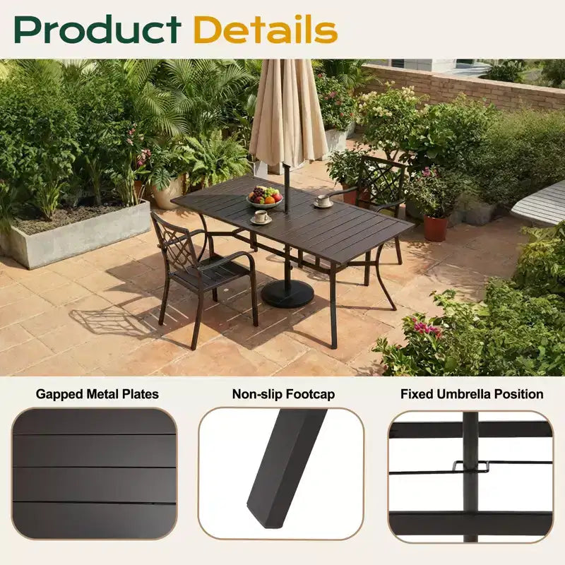 Aoodor Tavolo da Pranzo da Giardino, Tavolo da Esterno in Metallo con Foro per Ombrellone, Tavolo da Pranzo per Esterni per Terrazza, Cortile, Piscina, Portico