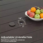Aoodor Tavolo da Pranzo da Giardino, Tavolo da Esterno in Metallo con Foro per Ombrellone, Tavolo da Pranzo per Esterni per Terrazza, Cortile, Piscina, Portico