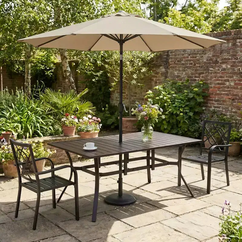 Aoodor Tavolo da Pranzo da Giardino, Tavolo da Esterno in Metallo con Foro per Ombrellone, Tavolo da Pranzo per Esterni per Terrazza, Cortile, Piscina, Portico