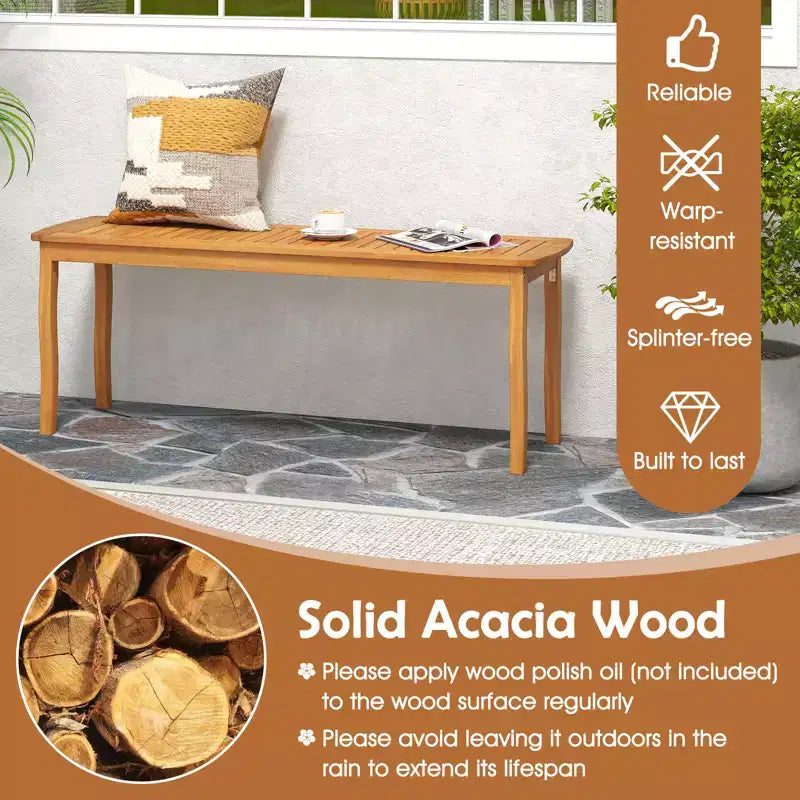 Gymax Set da Pranzo da Esterno 3 Pezzi per 4 Persone, Tavolo e Panca in Legno di Acacia per Patio