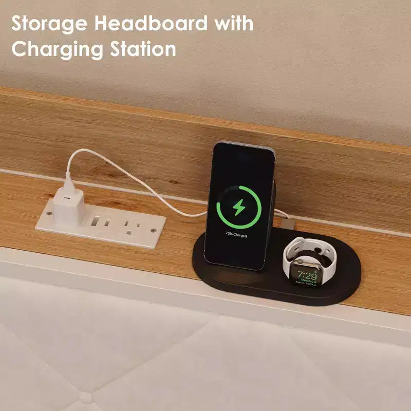 Divano letto con rotelle ed illuminazione LED, letto singolo con testiera imbottita e stazione di ricarica, divano letto con struttura in metallo per soggiorno