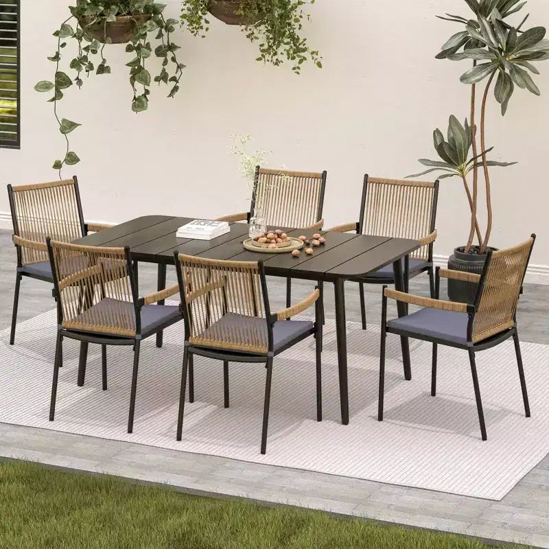 LAUSAINT HOME Set da pranzo per esterni, Set tavolo e sedie da esterno con foro per ombrellone