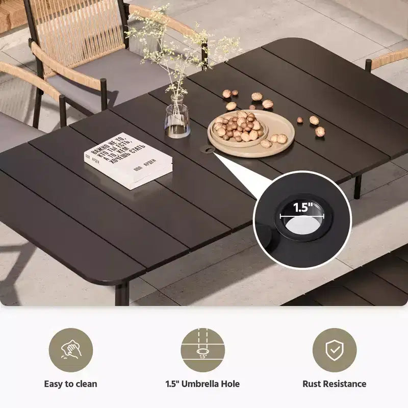 LAUSAINT HOME Set da pranzo per esterni, Set tavolo e sedie da esterno con foro per ombrellone