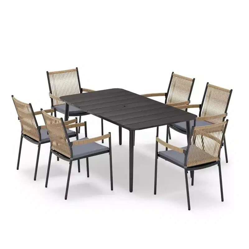 LAUSAINT HOME Set da pranzo per esterni, Set tavolo e sedie da esterno con foro per ombrellone