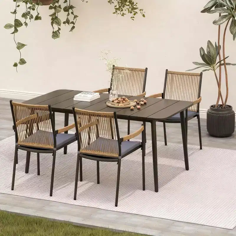 LAUSAINT HOME Set da pranzo per esterni, Set tavolo e sedie da esterno con foro per ombrellone