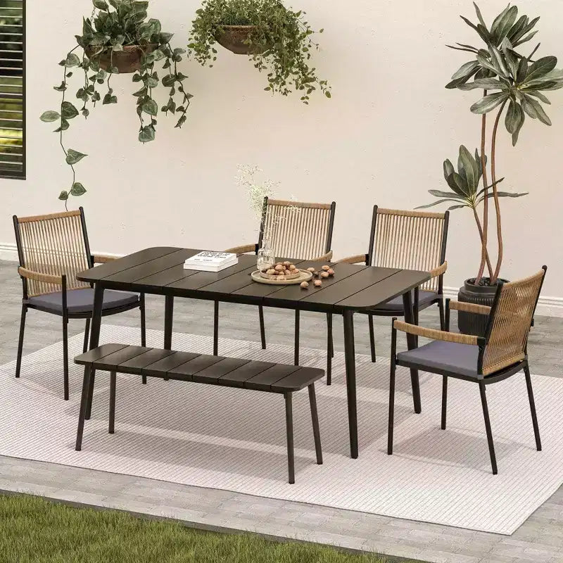 LAUSAINT HOME Set da pranzo per esterni, Set tavolo e sedie da esterno con foro per ombrellone