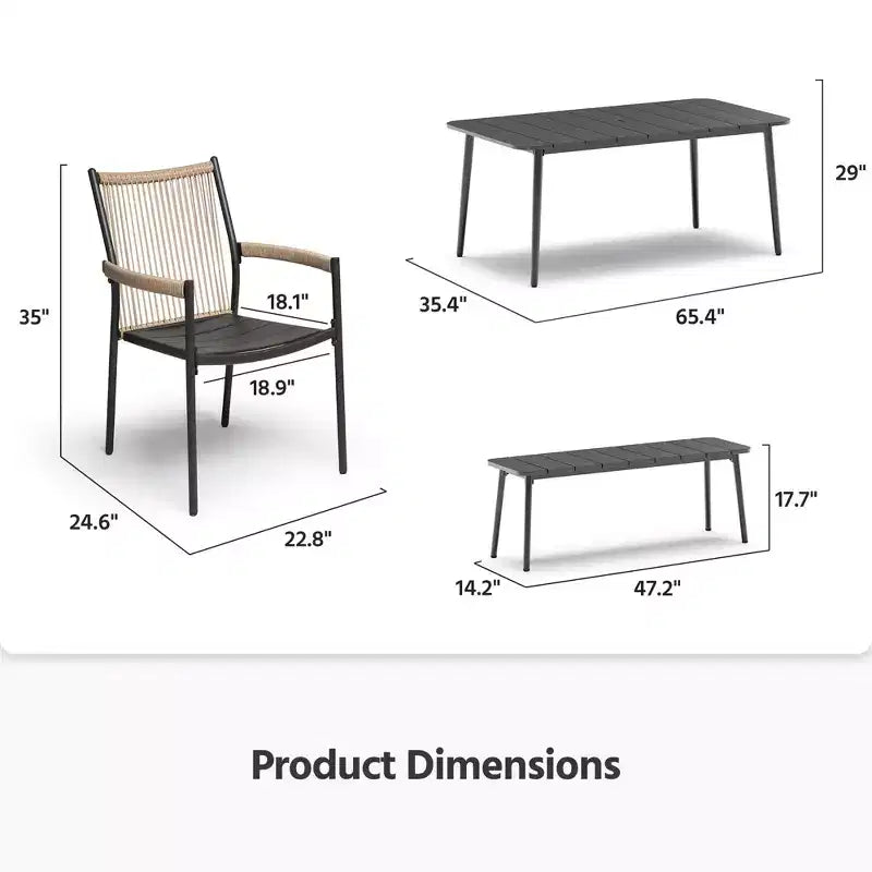 LAUSAINT HOME Set da pranzo per esterni, Set tavolo e sedie da esterno con foro per ombrellone
