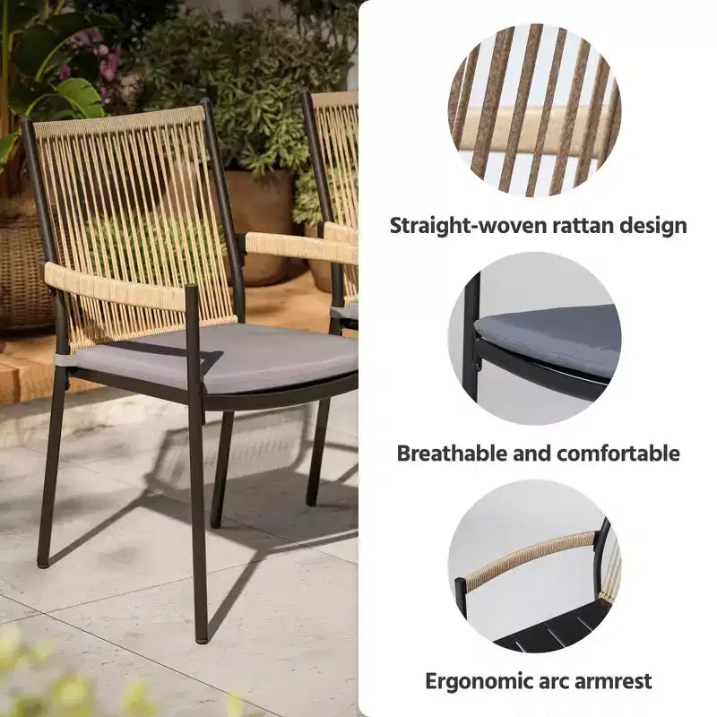 LAUSAINT HOME Set da pranzo per esterni, Set tavolo e sedie da esterno con foro per ombrellone
