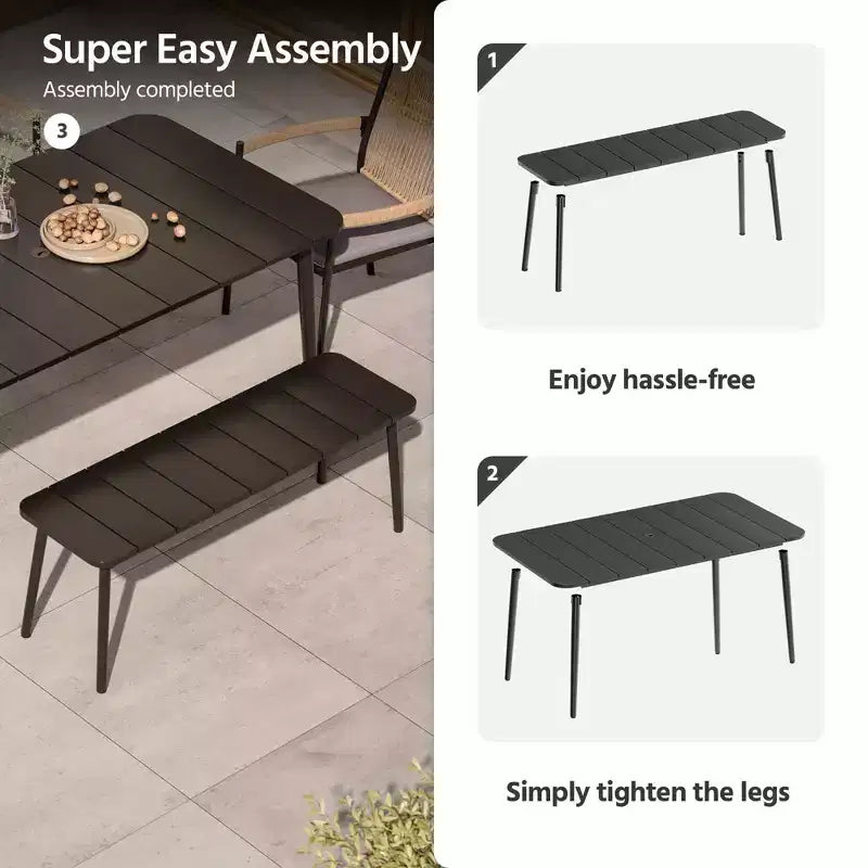 LAUSAINT HOME Set da pranzo per esterni, Set tavolo e sedie da esterno con foro per ombrellone
