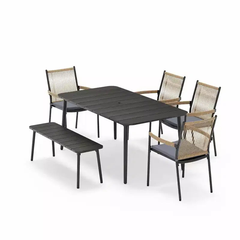 LAUSAINT HOME Set da pranzo per esterni, Set tavolo e sedie da esterno con foro per ombrellone