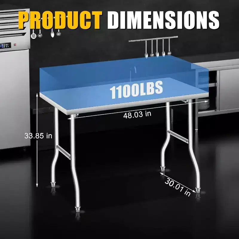 Tavolo da Lavoro Pieghevole in Acciaio Inox, Tavolo da Preparazione Portatile Resistente da 48x30 Pollici con Capacità di 400 libbre per Cucina Garage Ristorante