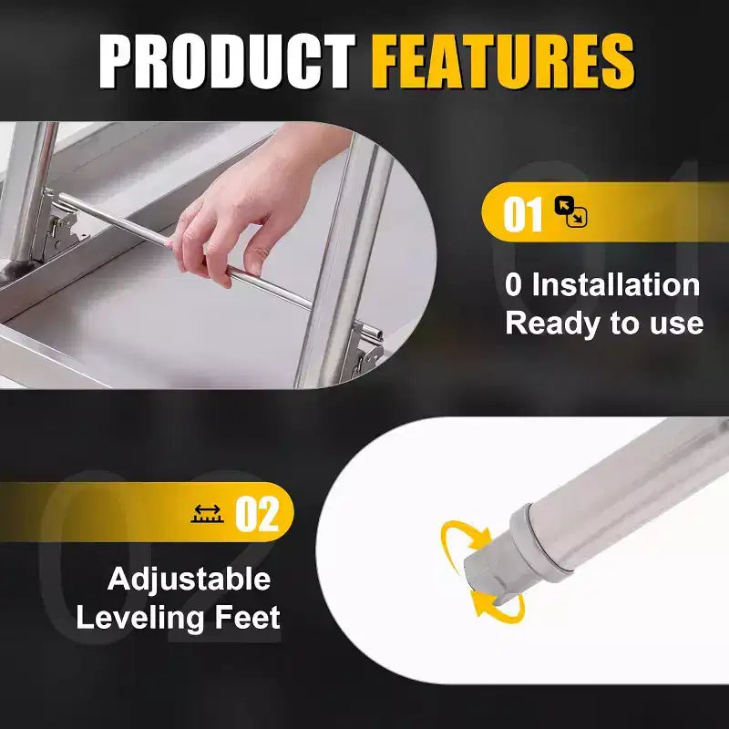 Tavolo da Lavoro Pieghevole in Acciaio Inox, Tavolo da Preparazione Portatile Resistente da 48x30 Pollici con Capacità di 400 libbre per Cucina Garage Ristorante