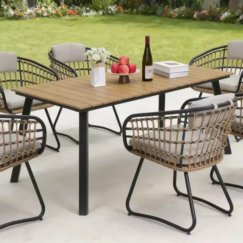 GDFStudio Harper Outdoor 70 Steel and HDPE Dining Table with Umbrella Hole