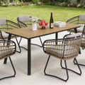 GDFStudio Harper Outdoor 70 Steel and HDPE Dining Table with Umbrella Hole