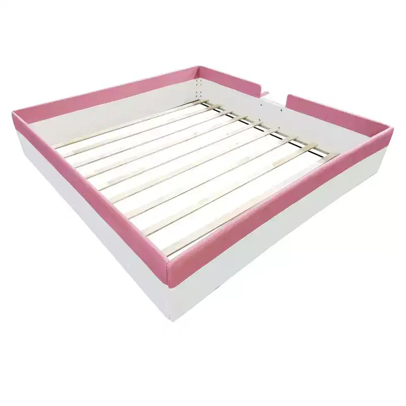 Luxystar Letto a Divano Imbottito in PU King Size con Recinzione e Scale, Rosa+Bianco