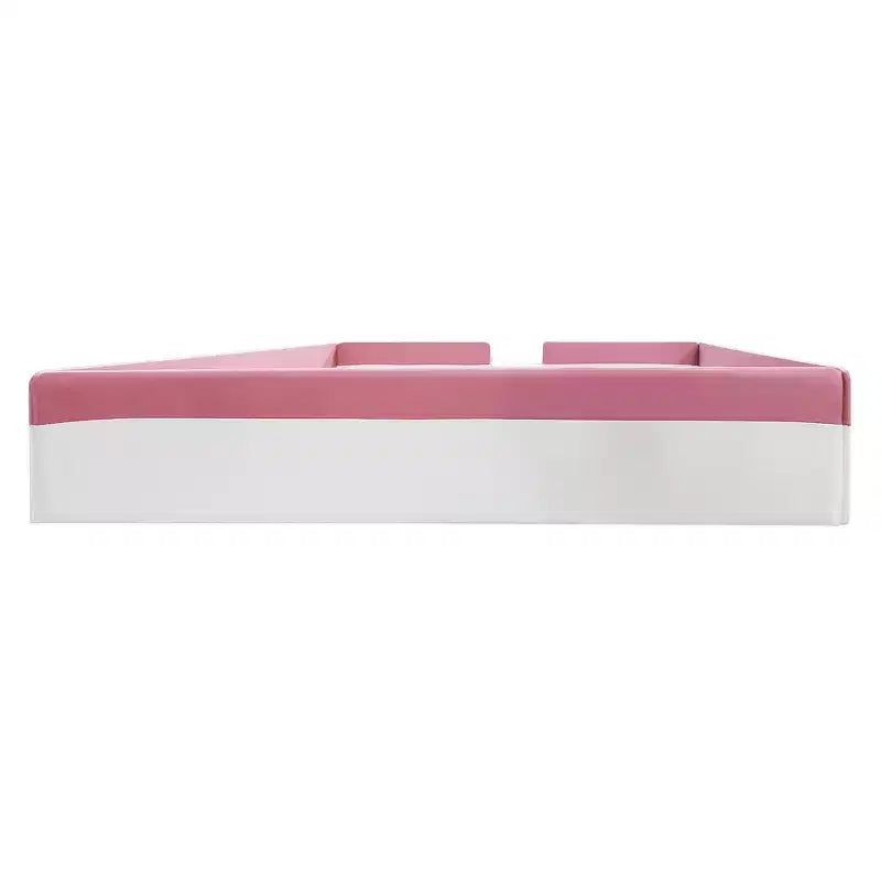 Luxystar Letto a Divano Imbottito in PU King Size con Recinzione e Scale, Rosa+Bianco