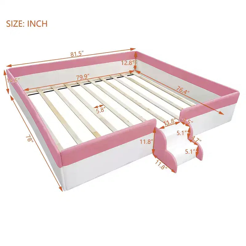 Luxystar Letto a Divano Imbottito in PU King Size con Recinzione e Scale, Rosa+Bianco