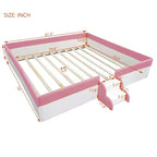 Luxystar Letto a Divano Imbottito in PU King Size con Recinzione e Scale, Rosa+Bianco